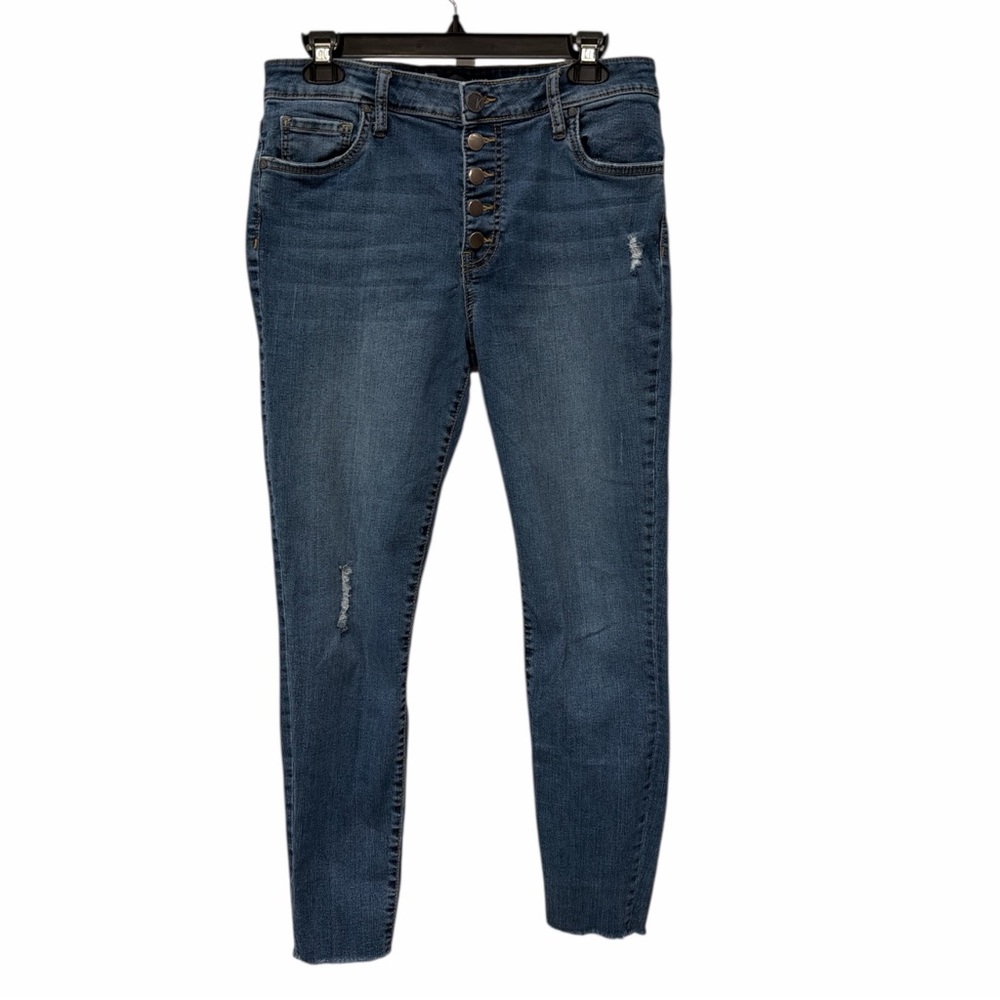 KUT Connie High Rise Skinny Jeans Sz 10 Raw Hem Button Fly Stretch Denim - Picture 2 of 10